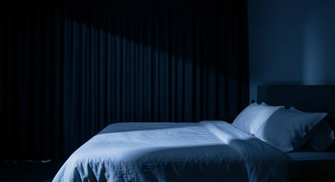 Habitación minimalista en silencio con cortinas opacas
