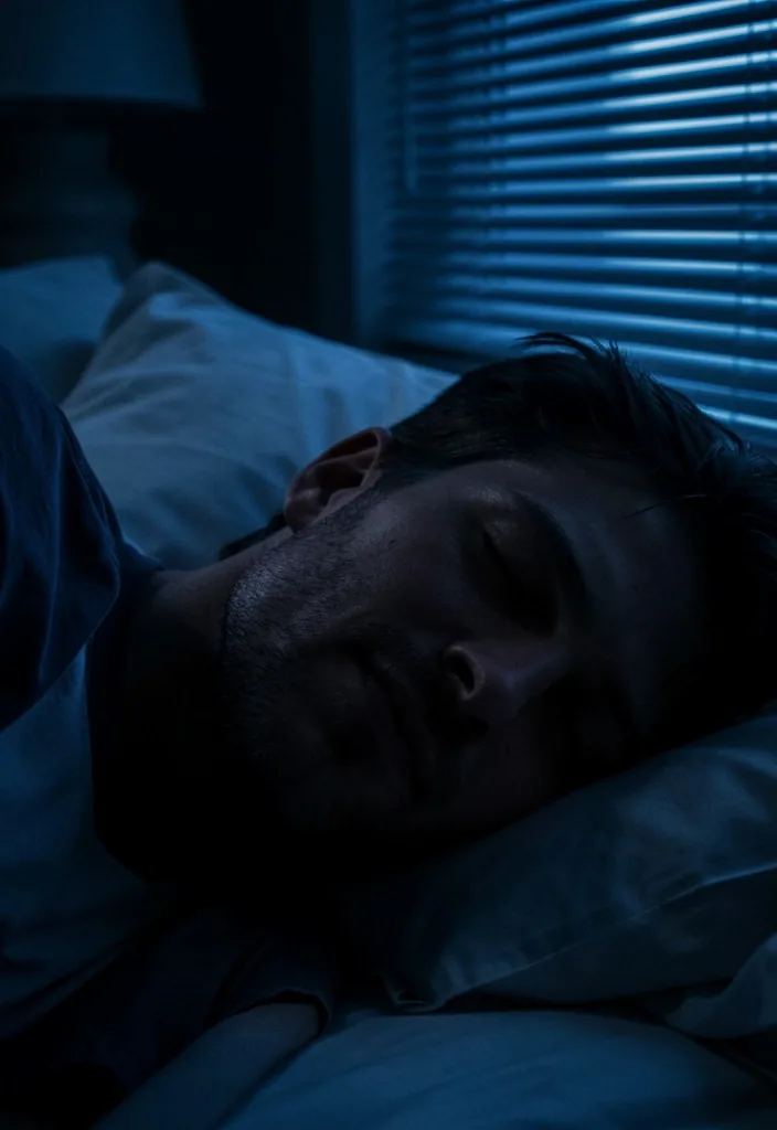 Hombre durmiendo en habitación oscura y tranquila