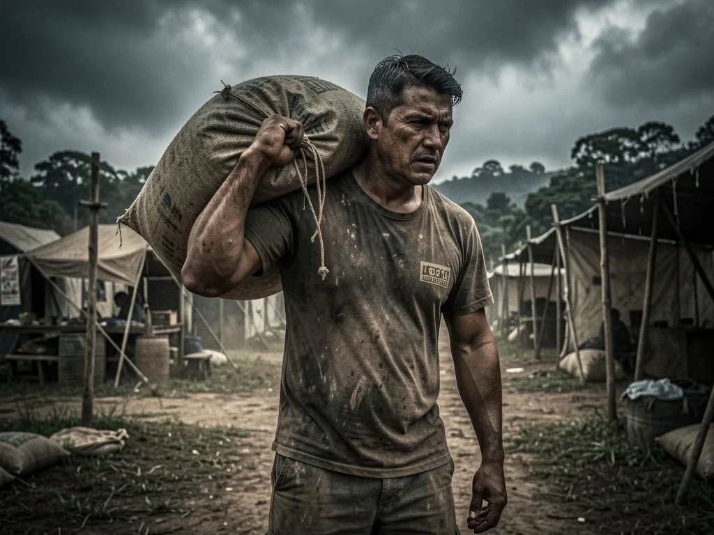 Hombre cargando saco de arena sobre el hombro en entrenamiento funcional
