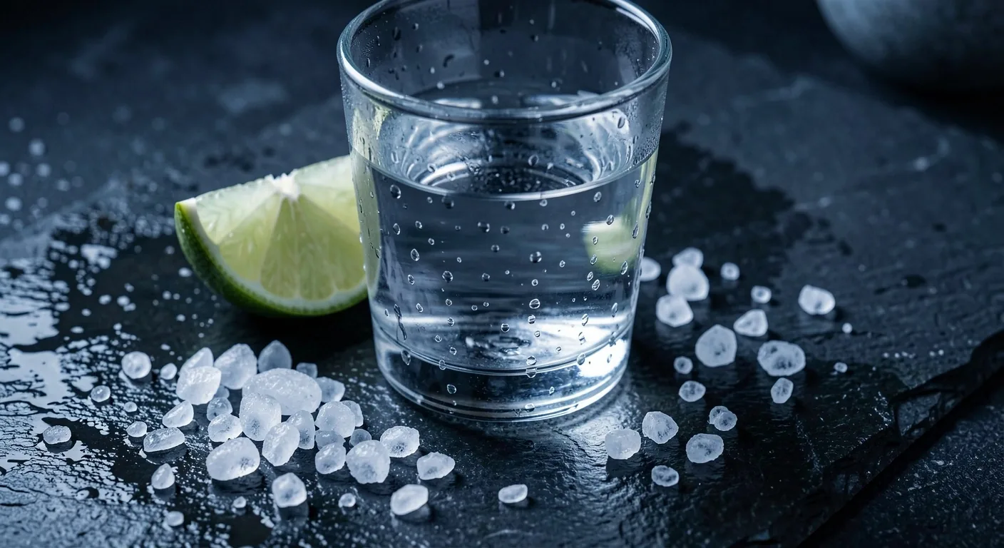 Vaso de agua sobre piedra oscura