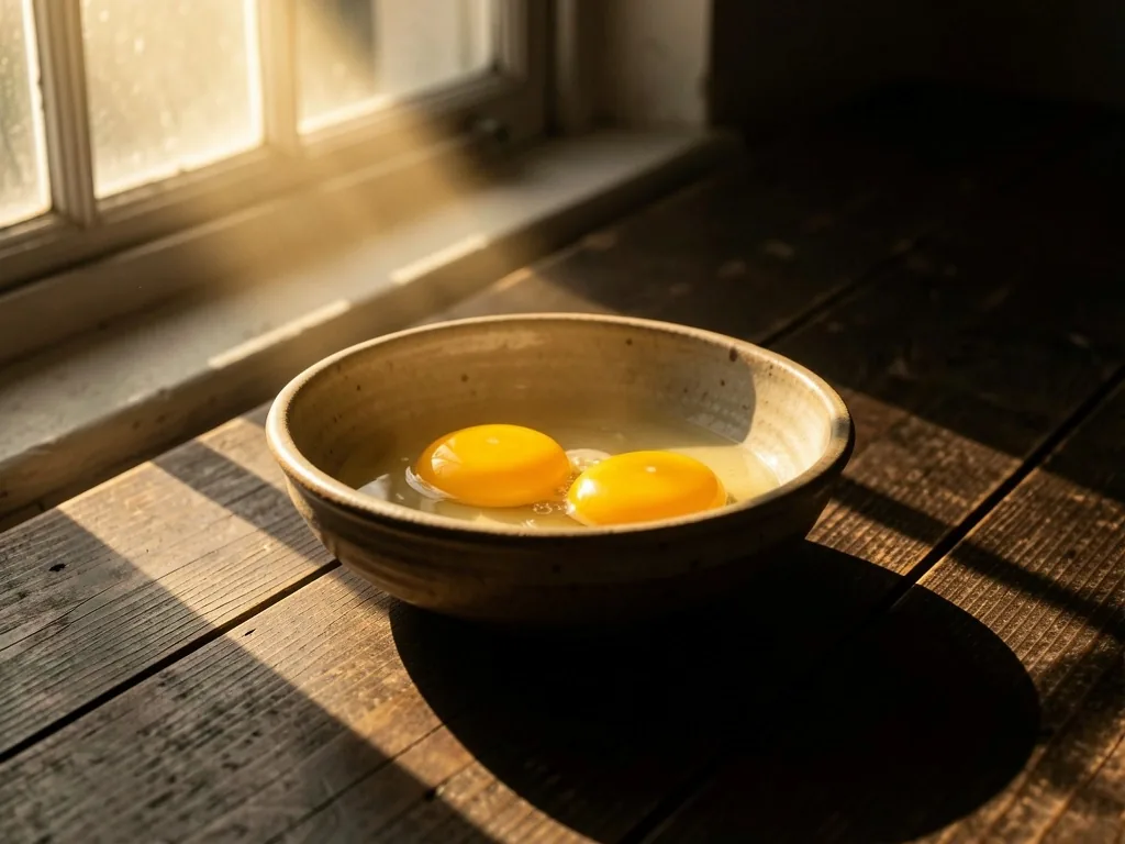 Yemas de huevo con luz solar matutina